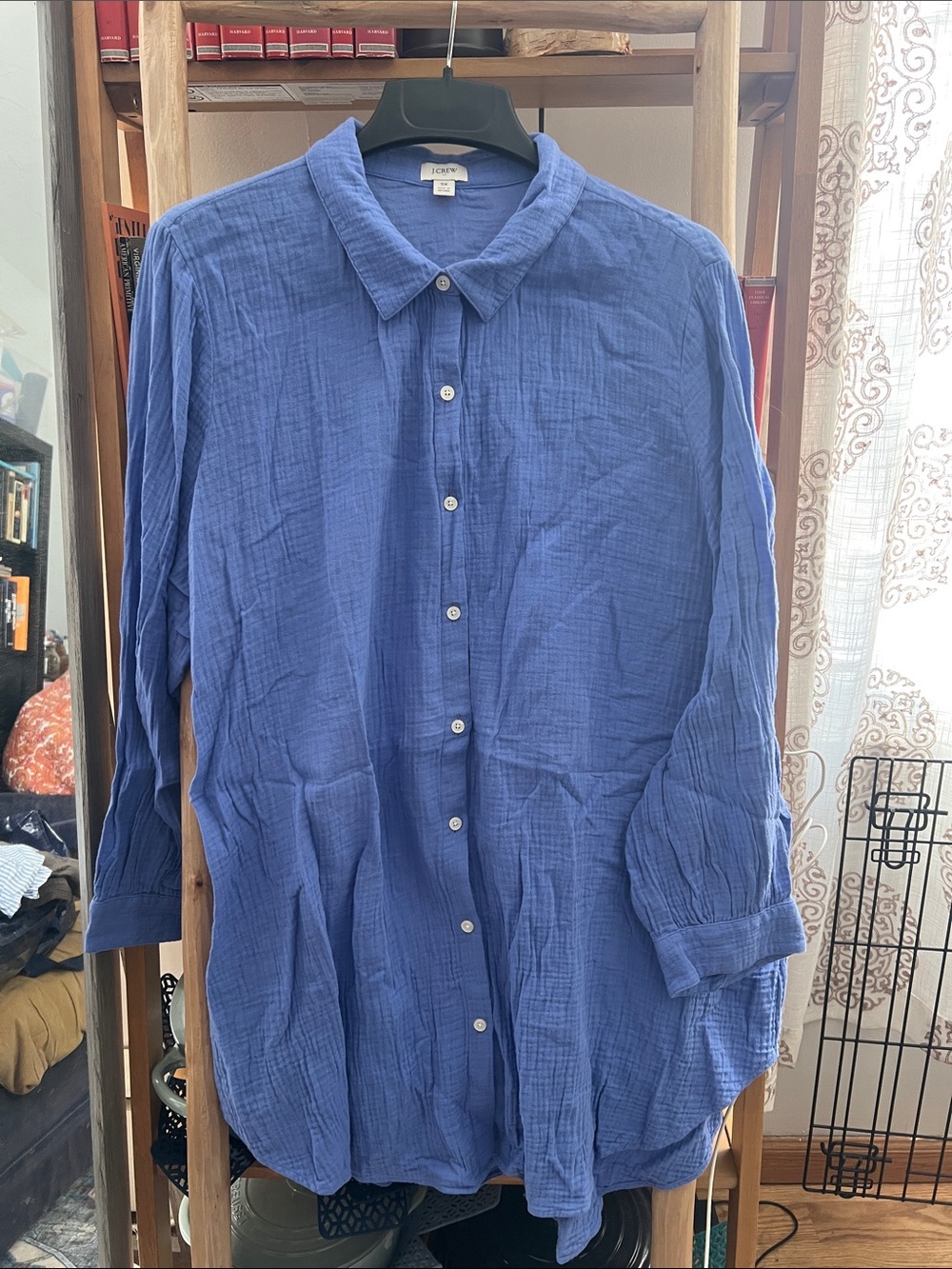 J. Crew Factory Relaxed Blue Button-Down Casual Shirt